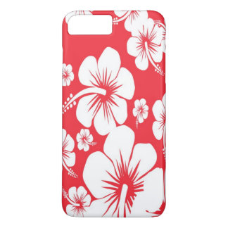 Capa iPhone 8 Plus/7 Plus Impressão Havaiano de Hibiscus Branco e Vermelho