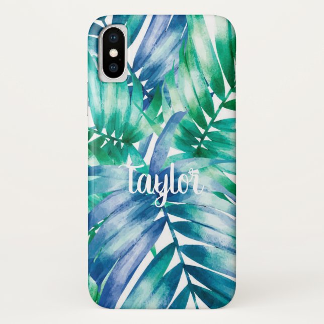 Capa Para iPhone, Case-Mate Impressão iPhone X de Palma Azul e Verde (Verso)