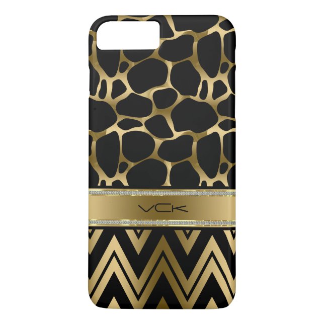 Capa Para iPhone, Case-Mate Impressão Leopardo Preto e Dourado e Chevron Zigza (Verso)