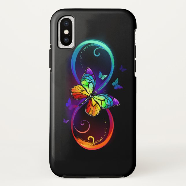 Capa Para iPhone, Case-Mate Infinidade vibrante com borboleta arco-íris a pret (Verso)