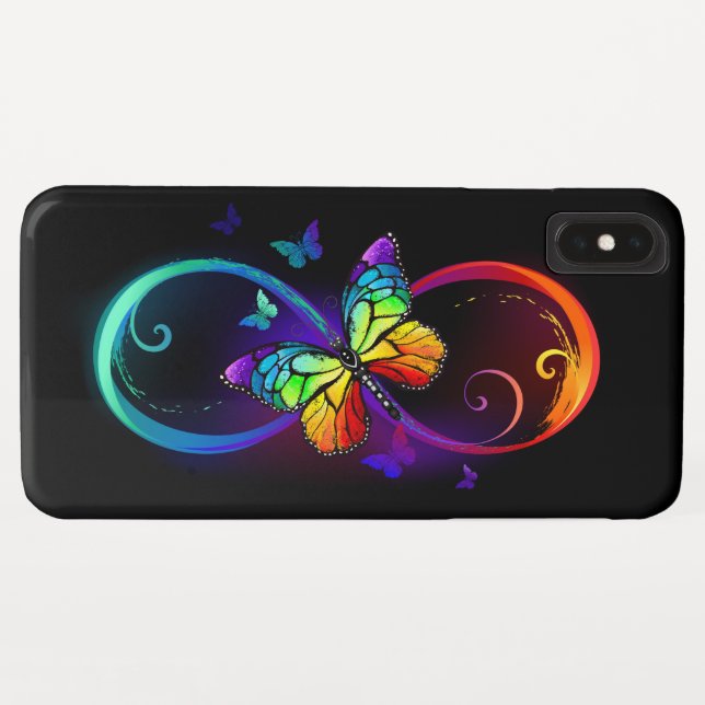 Capa Para iPhone, Case-Mate Infinidade vibrante com borboleta arco-íris a pret (Verso (Horizontal))