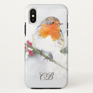 Capa Para iPhone Da Case-Mate Iniciais personalizadas Robin Bird Winter Berries