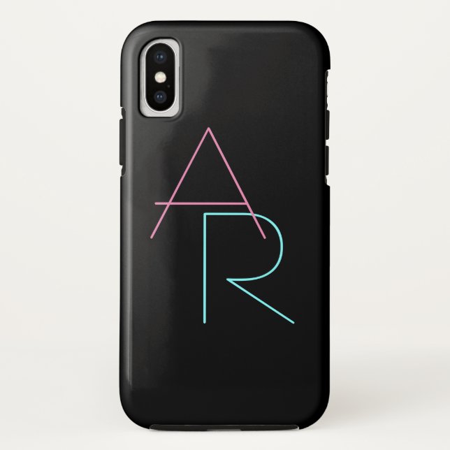 Capa Para iPhone, Case-Mate Iniciais Sobrepostos Modernos | Turquesa rosa Pret (Verso)