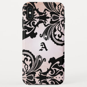 Capa Para iPhone XS Max iPhone Personalizado com Damasco Preto Rosa Vintag