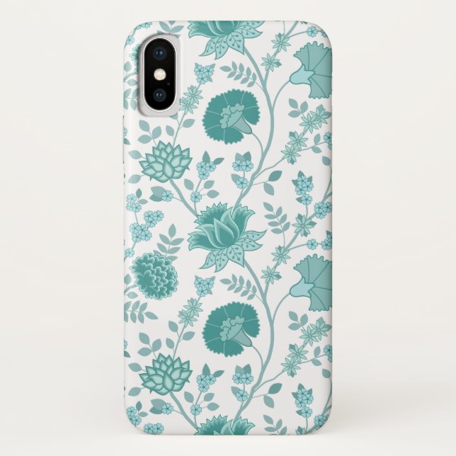 Capa Para iPhone, Case-Mate Jacobean Floral Big Pattern Teals on White (Verso)