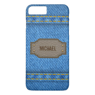 Capa Para iPhone Da Case-Mate jeans azuis com etiqueta de couro