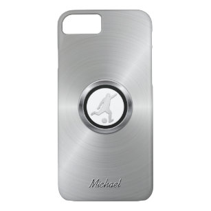 Capa iPhone 8/7 Jogador de futebol metálico de prata com seu