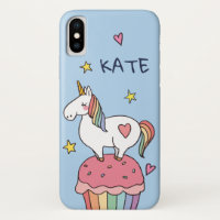 Kawaii Cute Doodle Rainbow Unicorn e Stars.