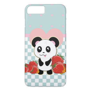 Capa iPhone 8 Plus/7 Plus Kawaii Panda morango bonito