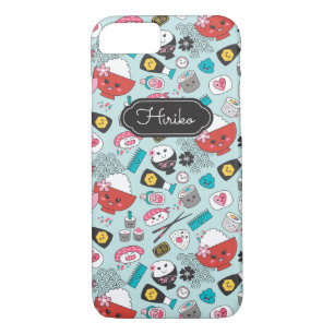 Capa iPhone 8/7 Kawaii Sushi - Azul Personalizado