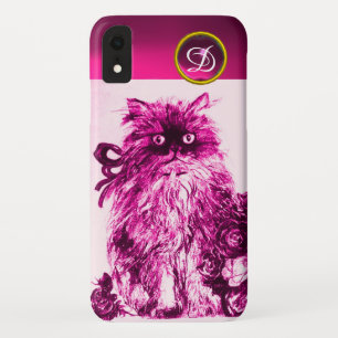 Capa Para iPhone XR KITTEN COM PINOS DE FUCHSIA ROSES Gemstone Monogra