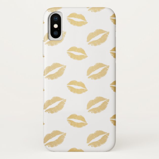 Capa Para iPhone, Case-Mate Lábios Kissable Dourados e brancos (Verso)
