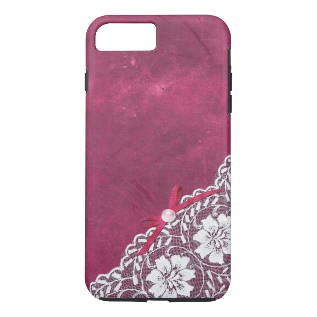 Capa Para iPhone, Case-Mate Lace branco + pérola no fundo rosa (Verso)