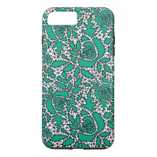 Capa iPhone 8 Plus/7 Plus Lace sem pele rosas romântico retrô vintage verde 