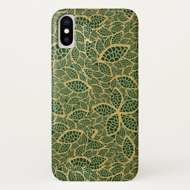 Capa Para iPhone, Case-Mate Laço dourado da folha no fundo verde (Verso)