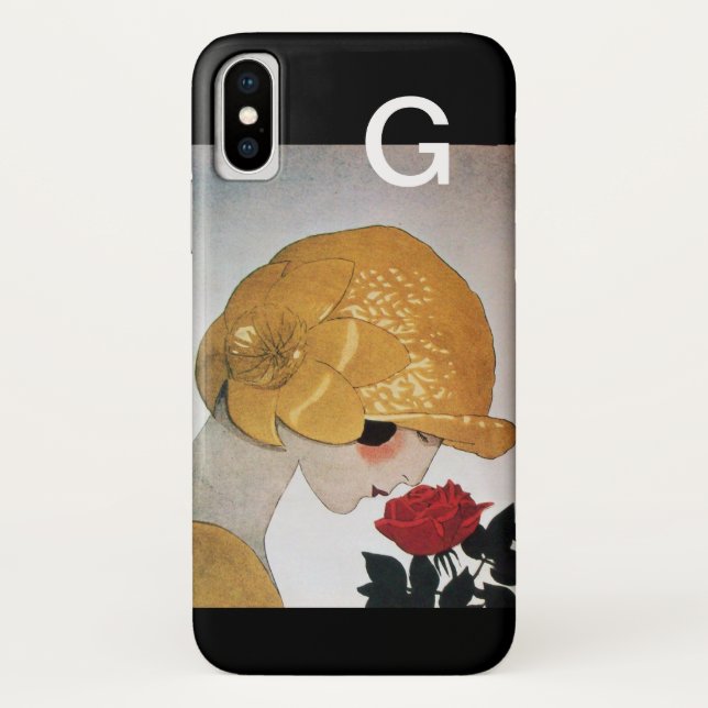 CAPA PARA iPhone, Case-Mate  LADY COM MONOGRAMA DE ROSA VERMELHA (Verso)