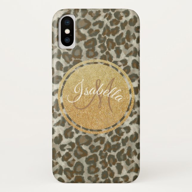 Capa Para iPhone, Case-Mate Lápice Dourada Monograma E Pele-Leopardo (Verso)