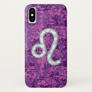 Capa Para iPhone X Leo assine a Camo Digital Girly Pink Fuchsia