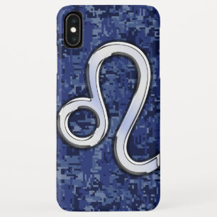 Capa Para iPhone XS Max Leo Zodiac Símbolo da Camuflagem Digital Azul Mari