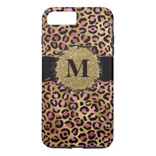 Capa iPhone 8 Plus/7 Plus Leopardo cor-de-rosa e dourado impresso inicial