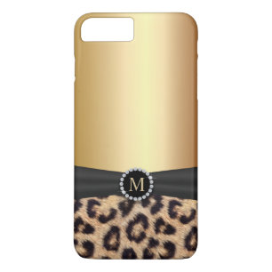 Capa iPhone 8 Plus/7 Plus Leopardo Dourado moderno do monograma