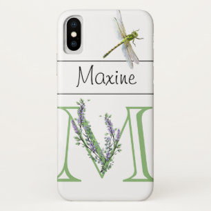 Capa Para iPhone Da Case-Mate Letra alfabética M Lavanda Eucalyptus Dragonfly