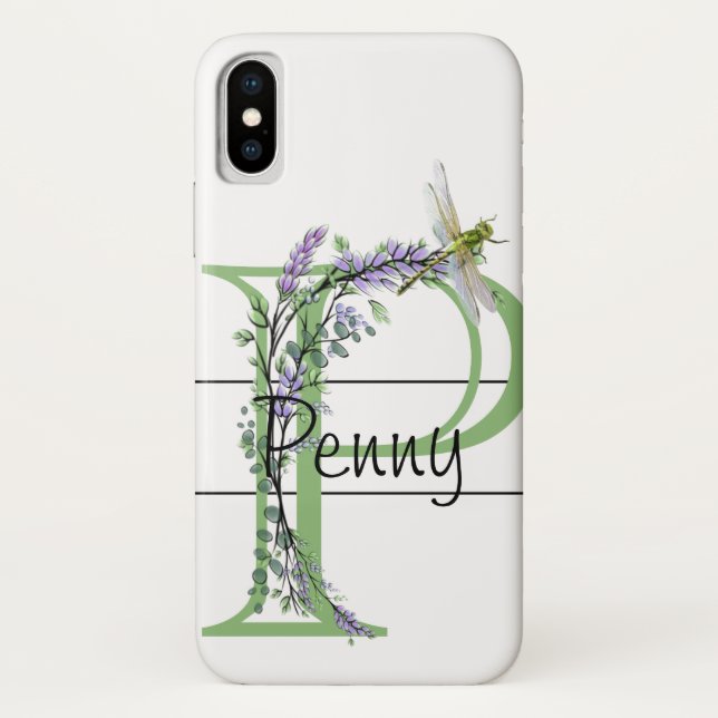 Capa Para iPhone, Case-Mate Letra alfabética P, Dragonfly Lavanda (Verso)