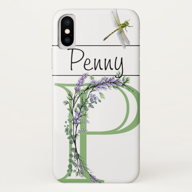Capa Para iPhone, Case-Mate Letra alfabética P, Dragonfly Lavanda (Verso)