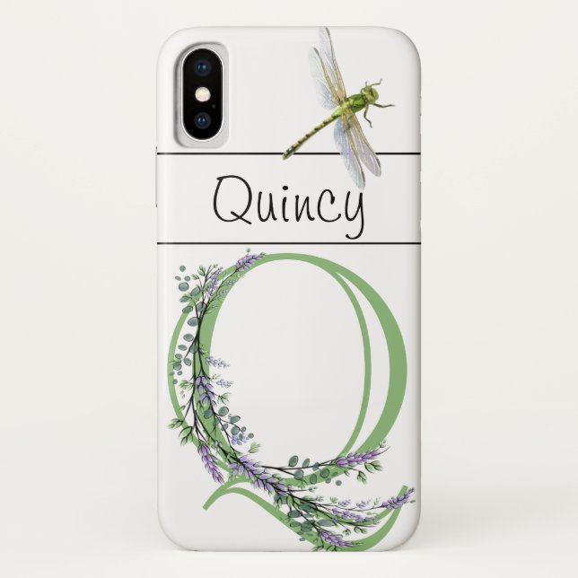 Capa Para iPhone, Case-Mate Letra alfabética Q Lavanda Eucalyptus Dragonfly (Verso)