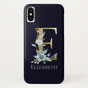Capa Para iPhone Da Case-Mate Letra Monograma Dourada E Rosa Floral Azul Nome