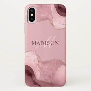 Capa Para iPhone Da Case-Mate Leve Cor-De-Rosa, Rosa, Glitter Dourado, Monograma