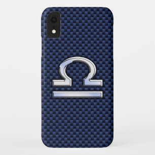 Capa Para iPhone XR Libra - Símbolo Zodíaco no Estilo de Fibra Azul de