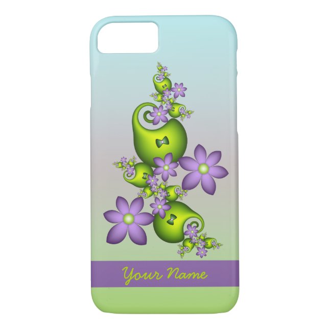 Capa Para iPhone, Case-Mate Lilac Fantasy Flói Verde Formas Fractais Nome (Verso)
