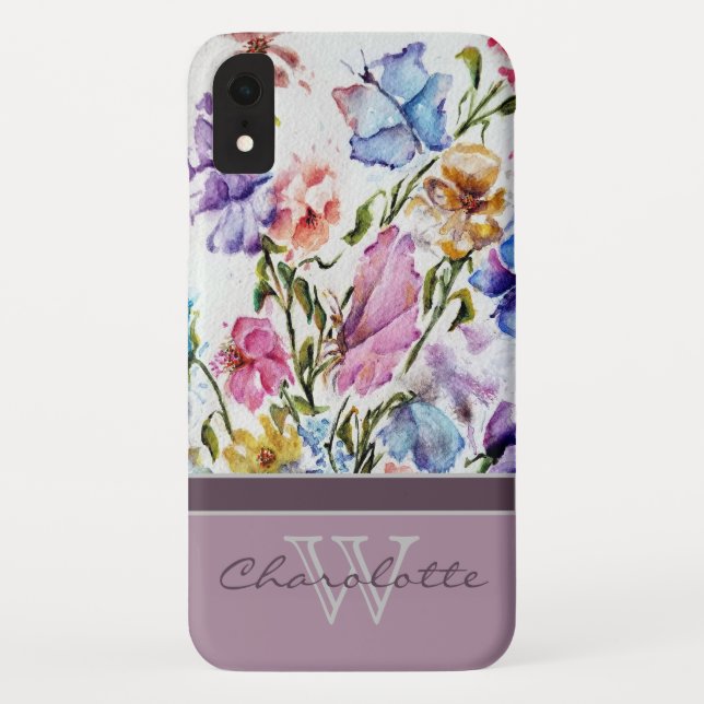 Capa Para iPhone, Case-Mate Lilac Modern Floral e Butterfly Nome Monograma (Verso)