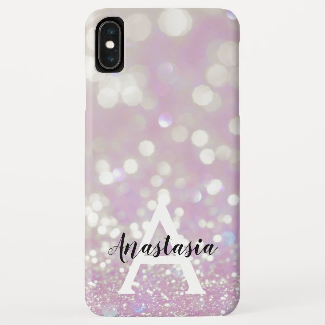 Capa Para iPhone, Case-Mate Lilás Menina Brilho Glitter Faíscas Monograma Nome (Verso)