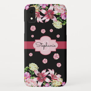 Capa Para iPhone Da Case-Mate Lily Peony Watercolor Floral Black Monograma