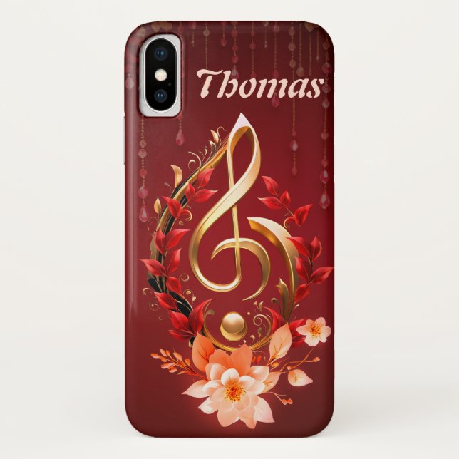 Capa Para iPhone, Case-Mate Limpa ouro com folhas vermelhas. (Verso)