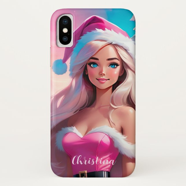 Capa Para iPhone, Case-Mate Linda garota de Natal rosa 01 (Verso)
