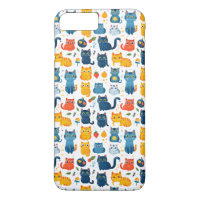 Lindos gatos kawaii brincando com brinquedos branc