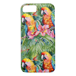 Capa iPhone 8/7 Lindos papagaios e flores tropicais