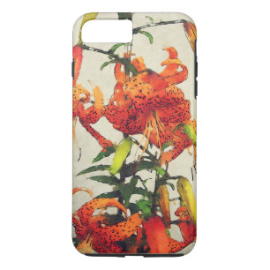 Capa iPhone 8 Plus/7 Plus Lírio Tigre de Aquarela Laranja 1