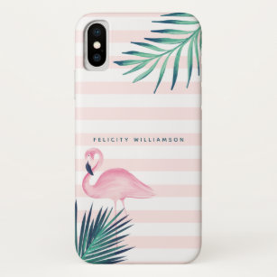 Capa Para iPhone Da Case-Mate Listra cor-de-rosa & branca do flamingo tropical