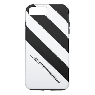 Capa Para iPhone Da Case-Mate Listra diagonal preta & branca com nome feito sob