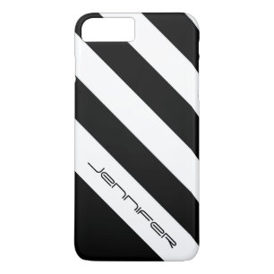 Capa Para iPhone Da Case-Mate Listra diagonal preta & branca, costume com nome