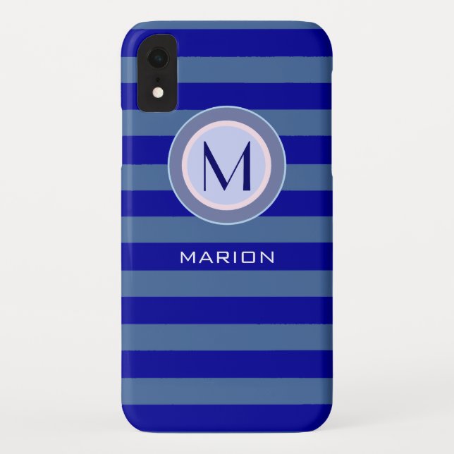 Capa Para iPhone, Case-Mate listras azuis monograma (Verso)