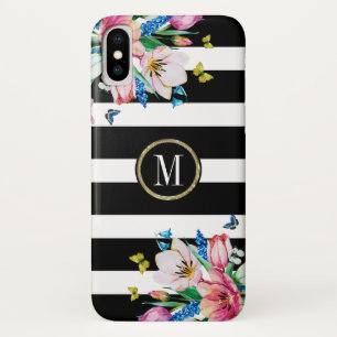 Capa Para iPhone Da Case-Mate Listras e flores brancas e pretas