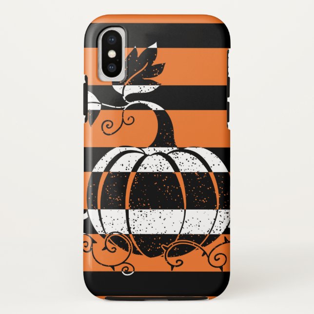 Capa Para iPhone, Case-Mate Listras pretas e laranja com abóbora (Verso)
