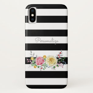 Capa Para iPhone Da Case-Mate Listras pretas na moda florais e nome do rosa do