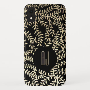 Capa Para iPhone Da Case-Mate Luxo Glam Preto e Dourado Monograma de Florais em 