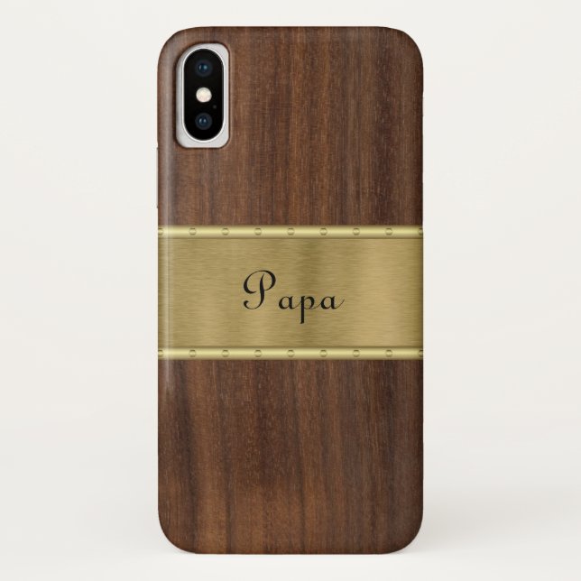 Capa Para iPhone, Case-Mate Madeira e personalização Dourada (Verso)